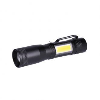 Solight LED kovová svítlna 3W + COB, 150 + 60lm, AA, černá