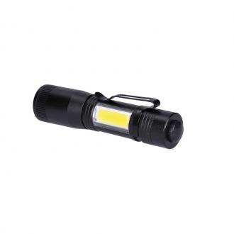 Solight LED kovová svítlna 3W + COB, 150 + 60lm, AA, černá