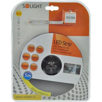 Solight LED světelný pás s testrem, 5m,  sada s 12V adaptérem, 4,8W/m, IP20, studená bílá