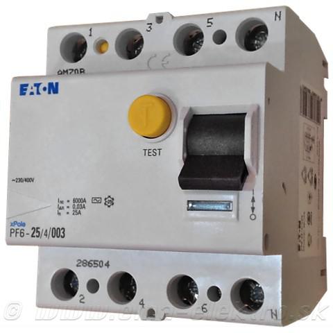 EATON PF6-25/4/003 - Proudový chránič 4p.0.03A, 25A, typ AC (286504)